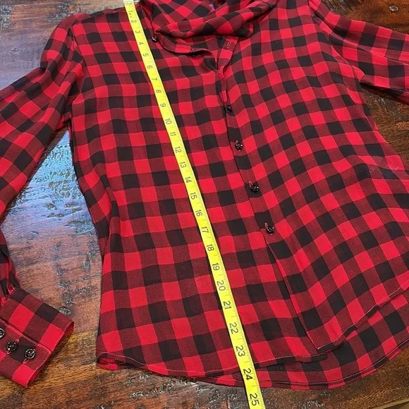 Vintage Ralph Lauren Collection Silk Plaid Button-Up Top Blouse Red / Black 6 - Picture 11 of 12